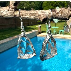 Handcrafted Anchor Hocking Crystal Earrings With Silver Blend Bezel & 925 Hooks